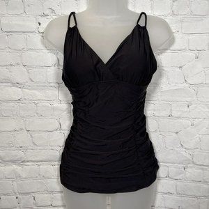 ☀️Tommy Hilfiger Black Size 14 Shirred Tummy Control Halter One-Piece NWT $108